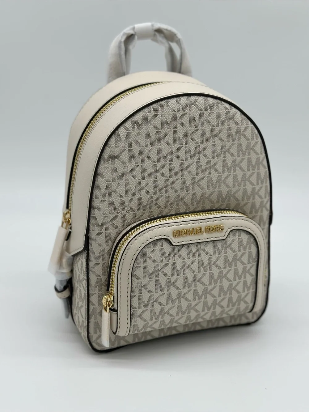 Michael Kors Cream Beige Signature Mini Backpack with Gold Hardware